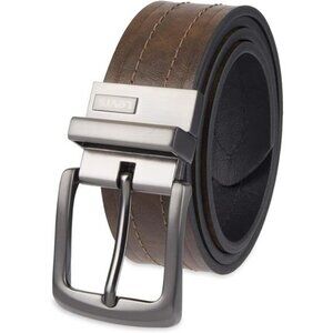 Mens Reversible Casual Leather Belt Rotating Buckle for Jeans or Khakis